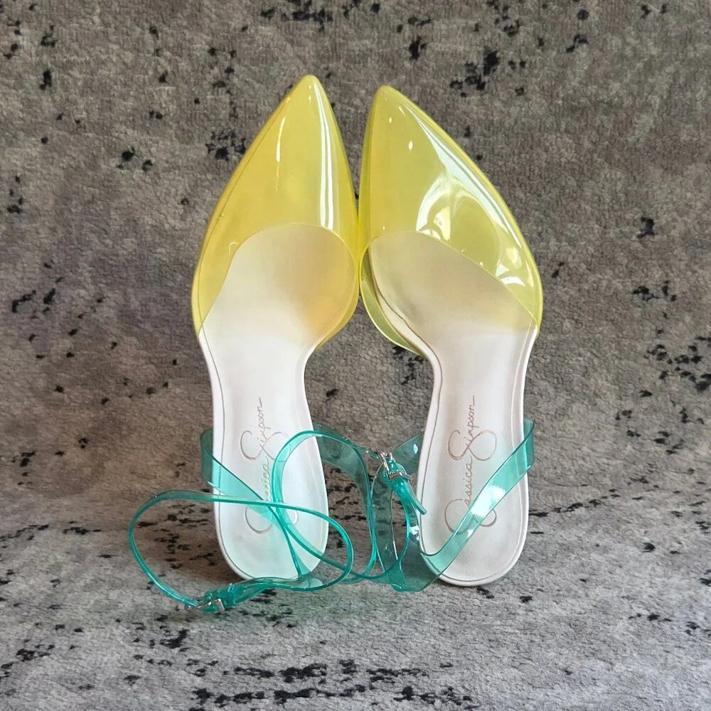 Jessica Simpson Pirrie Clear Yellow Ankle Strap Slingback Pumps Stilettos 12 - Picture 6 of 7